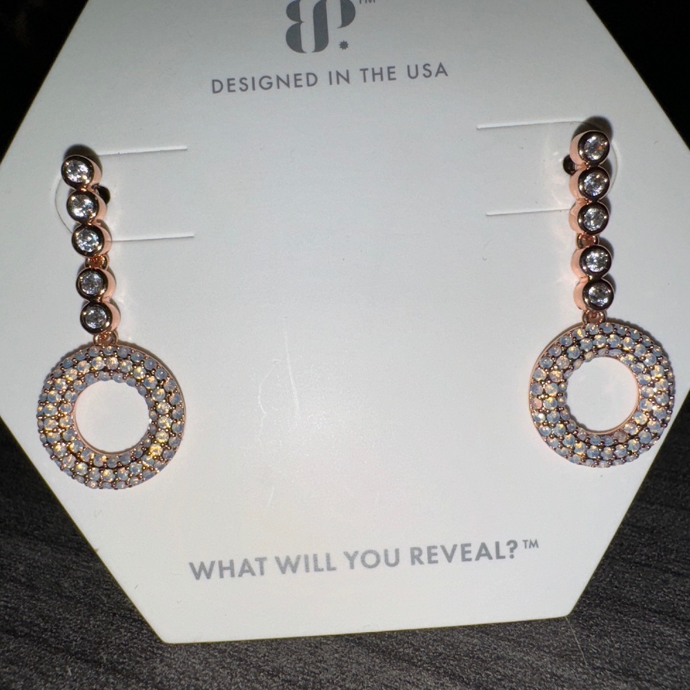 Bomb Party Rose Gold Doughnuts Of Sparkle Earrings White Opal Crystals